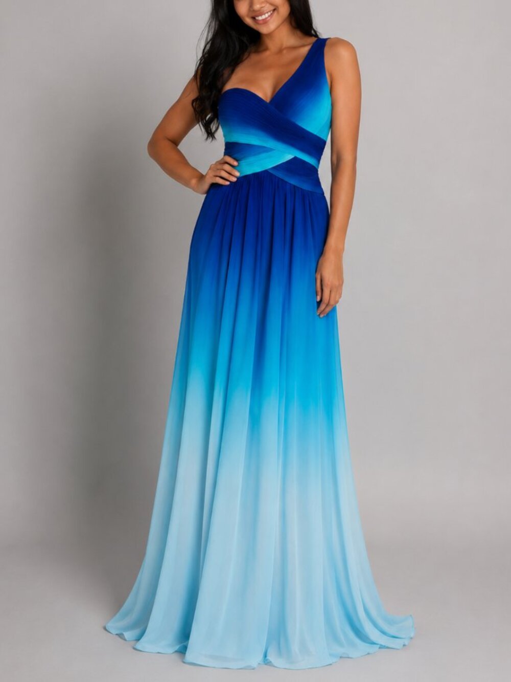 BCBG Max Azria One-Shoulder Ombre Gown Blue Teal Size 2